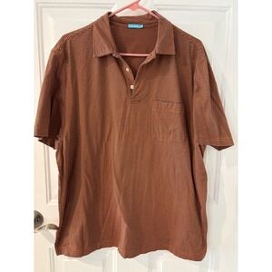 J.McLaughlin XL Polo Shirt Orange Navy Blue Micro Stripe Short Sleeve Pocket